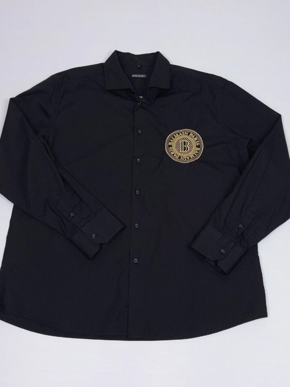 RARE BALMAIN men's shirt black with gold embroidered logo XL